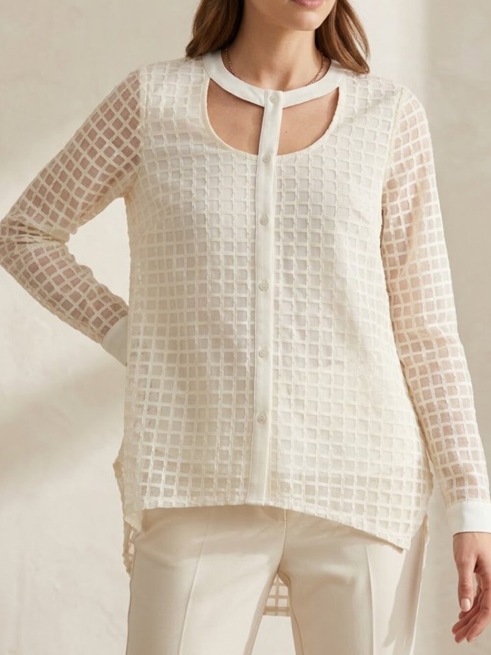 NWT Daytrip White Cuffed Long Sheer Sleeve Textured Lined Top Sz Small BohoChic